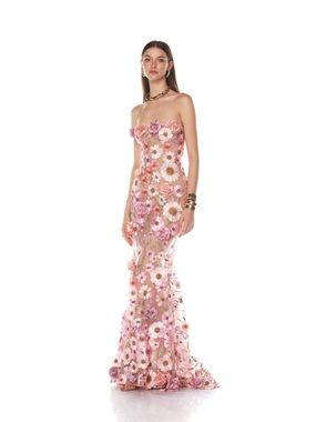 Bronx and Banco Jasmine Gown Pink Floral Corset Dress Size Large NEW